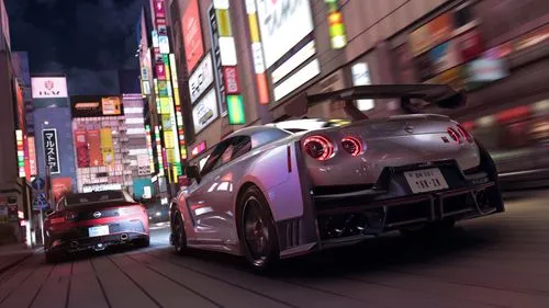 Plusieurs voitures roulent de nuit dans une rue de Tokyo illuminée d’enseignes dans Forza Horizon 6.