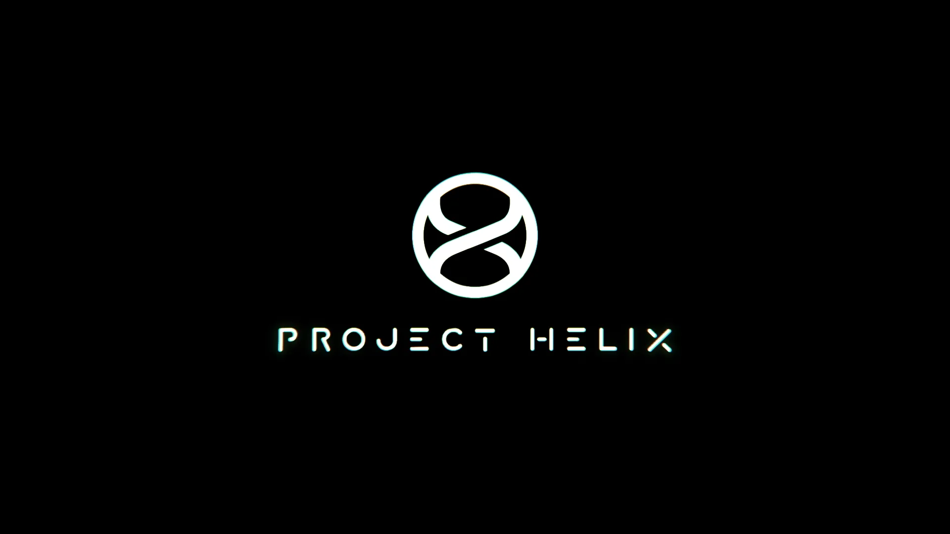Logo blanc de Project Helix sur fond noir, avec un symbole en forme de double hélice.