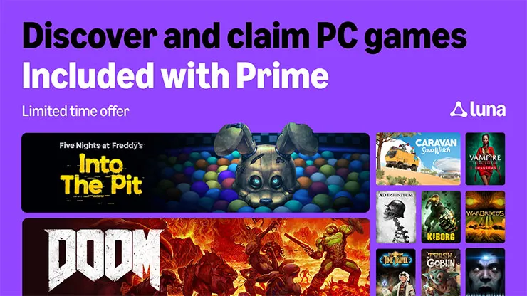 Visuel officiel Amazon Luna présentant les dix jeux PC à récupérer avec Prime en octobre 2026.