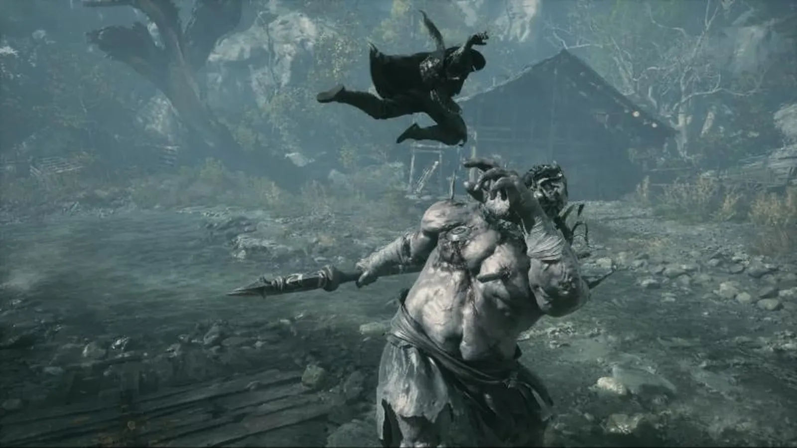 Soul bondit au-dessus d’un colosse armé d’une lance. Image : S-GAME