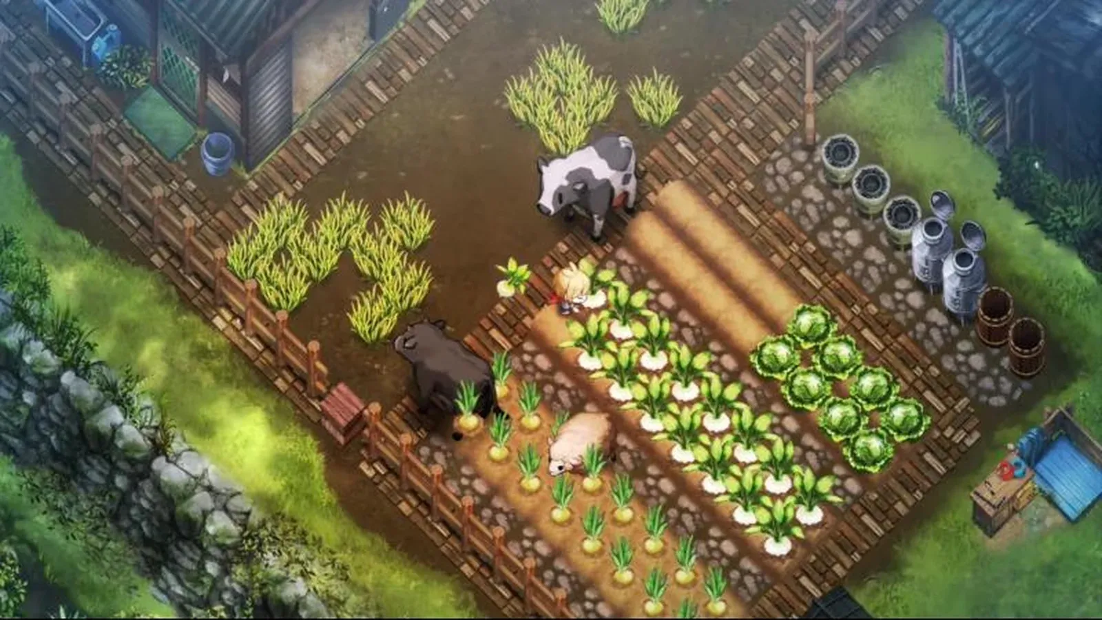 Un potager et des animaux de ferme dans Village in the Shade. Image : NIS America